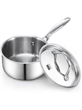1.5 Quart Multi-Ply Clad Stainless Steel Saucepan with Lid - Durable Cookware